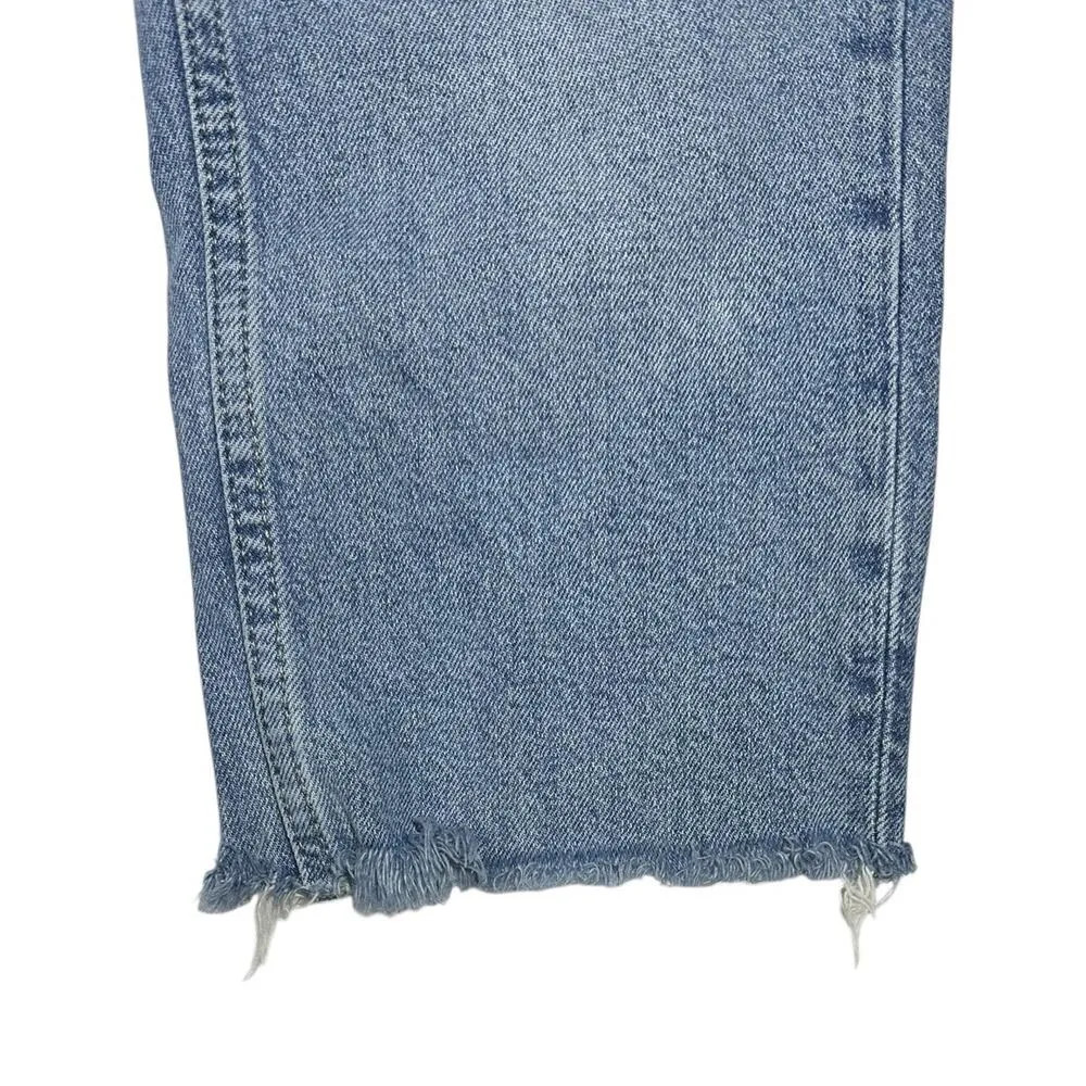 Zara Womens Cropped Jeans Frayed Hem Blue Wash Straight Leg High Rise US 6 EU 38 - Image 3
