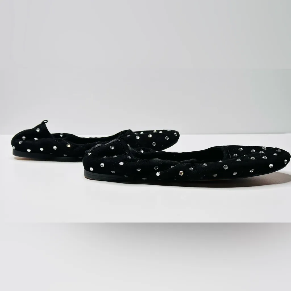 Zara Black Suede Crystal Rhinestone Embellished Ballet Flats Shoes New - Image 6