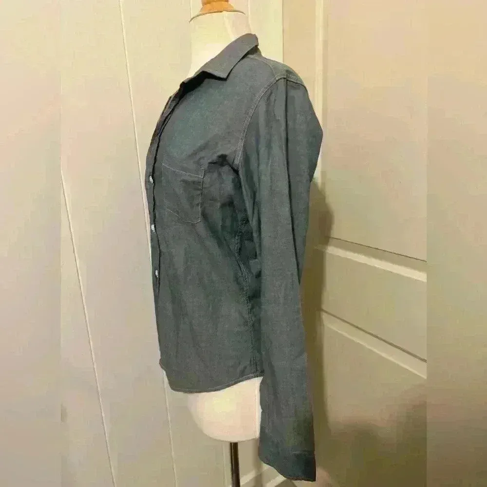 Frank & Eileen Tailored Button Up Shirt Top Blouse Small Blue - Image 3