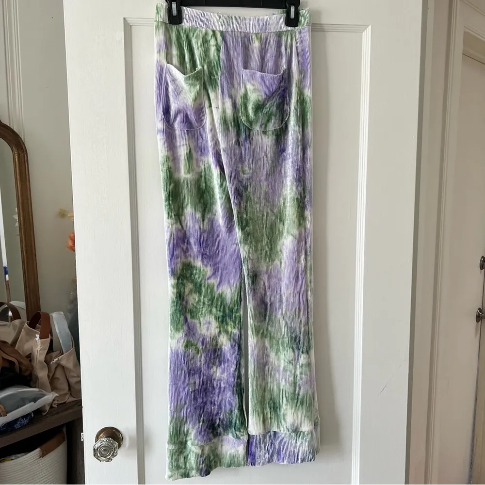 Find Me Now Purple Green Grey Tie Dye Pull On Wide Leg Pants NWT Size L - Image 5