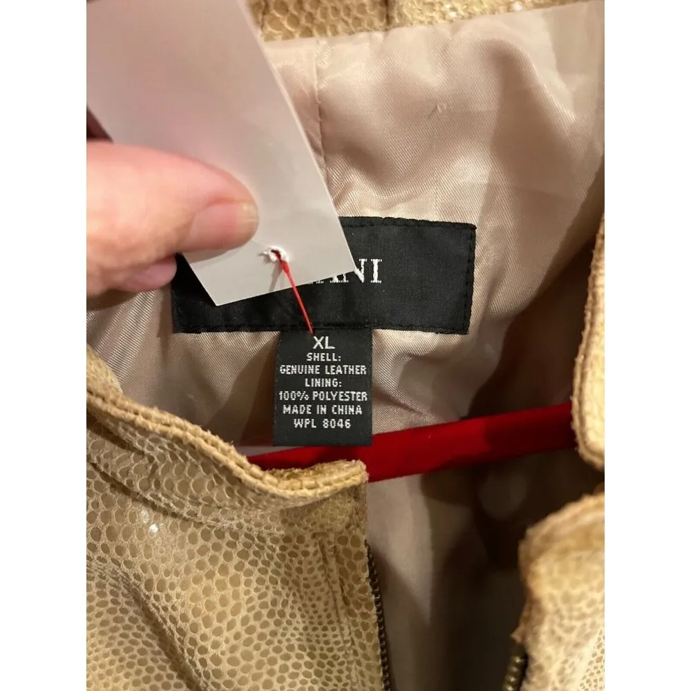 Alfani Leather Moto Jacket Snake Reptile Beige size XL Zipper Pockets lined - Image 3