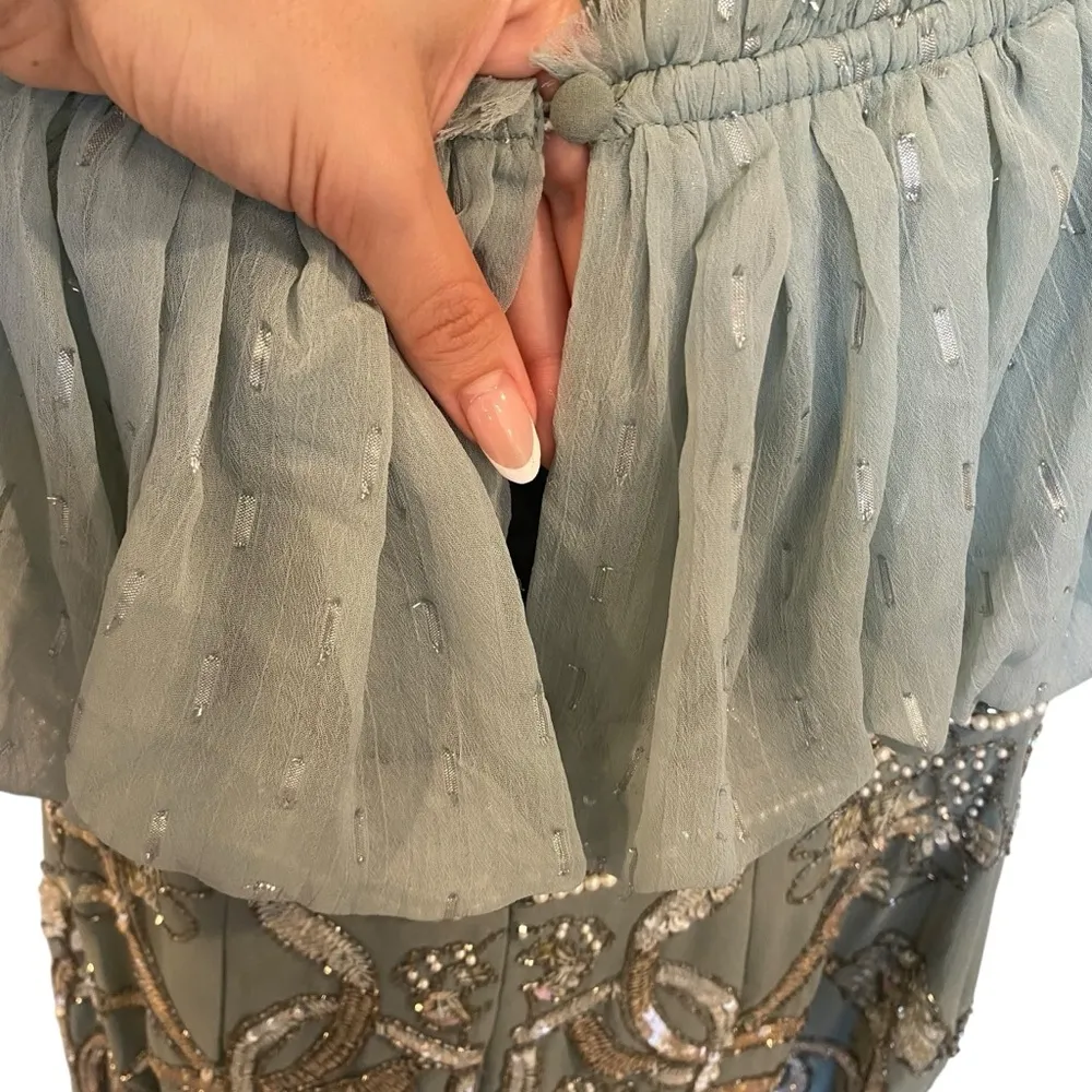 ASOS Design Blouson Bodice Off-Shoulder Mini Dress With Embellished Skirt - Image 7