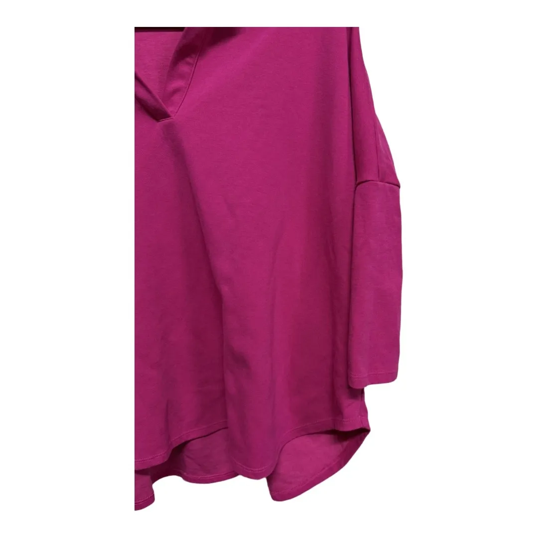 Crown & Ivy Hot Pink 3/4 Sleeve Collared VNeck Shirt Size Small Preppy Modern - Image 4