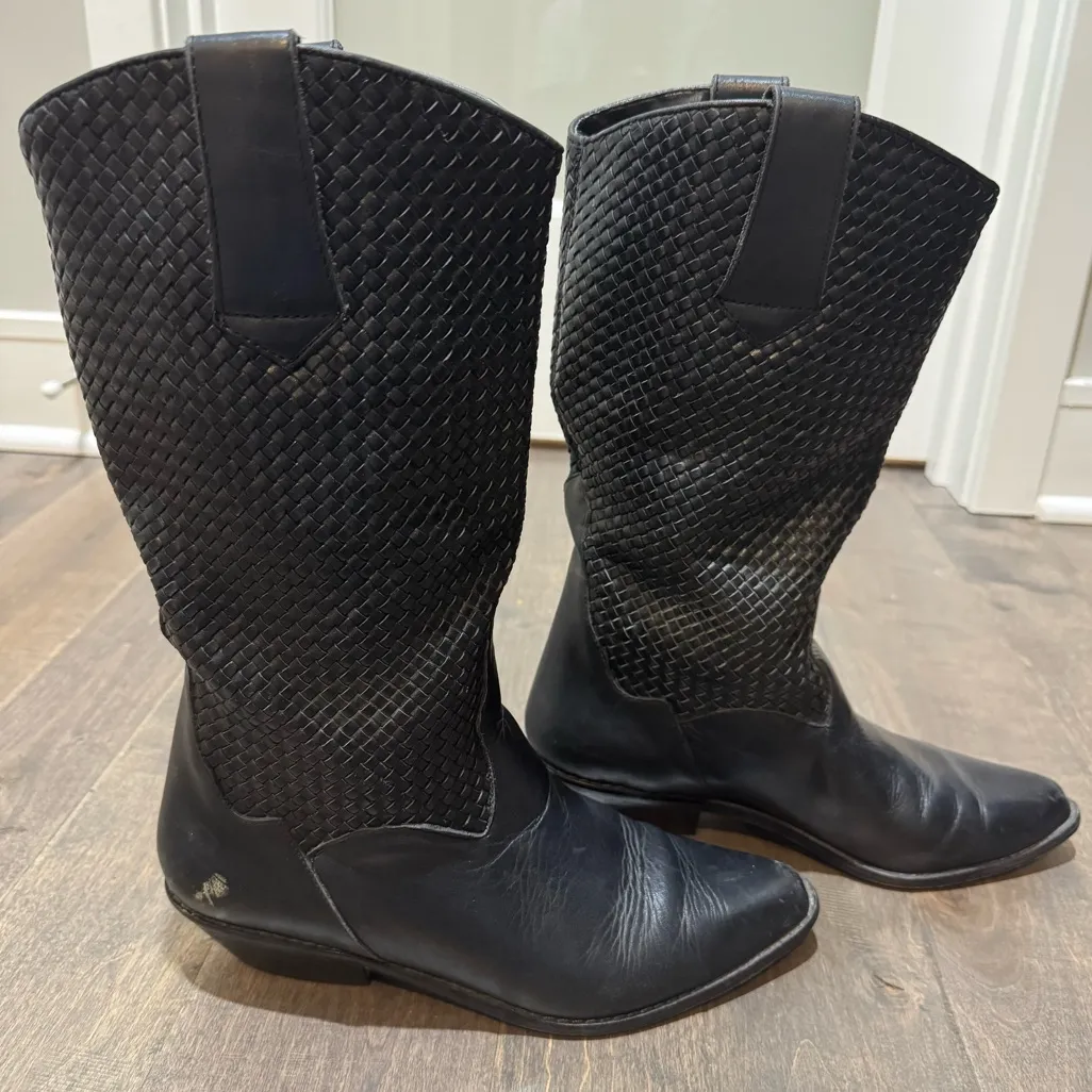 Dingo Black Woven Leather Western Cowboy Boots Women’s 9M Pointed Toe - Image 2