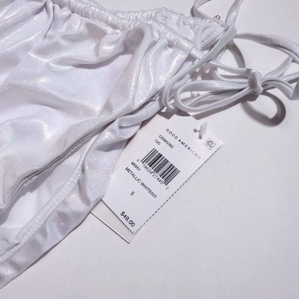 Good American Tiny Ties String Bikini Bottom Metallic White Size 5 2XL Sparkle - Image 5