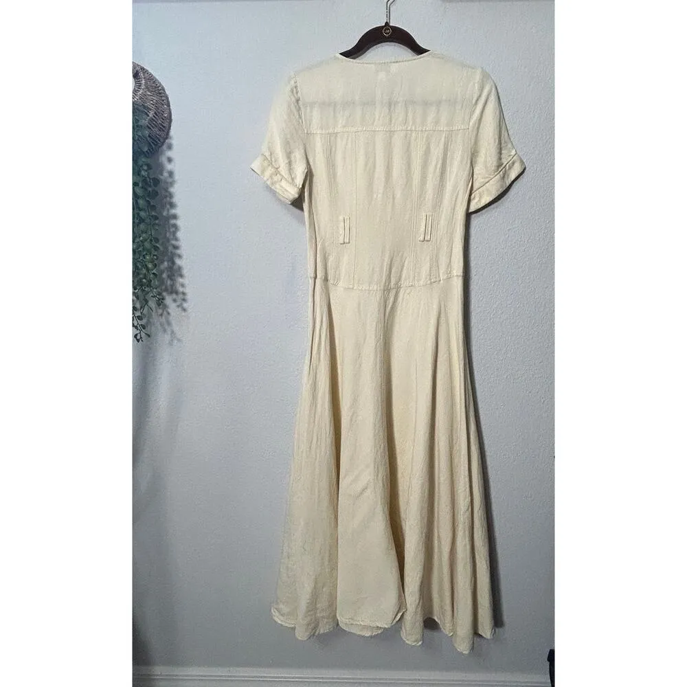Steele. Reeta Dress Linen Blend Butter Yellow Drop Waist Dainty Feminine Size XS - Image 5