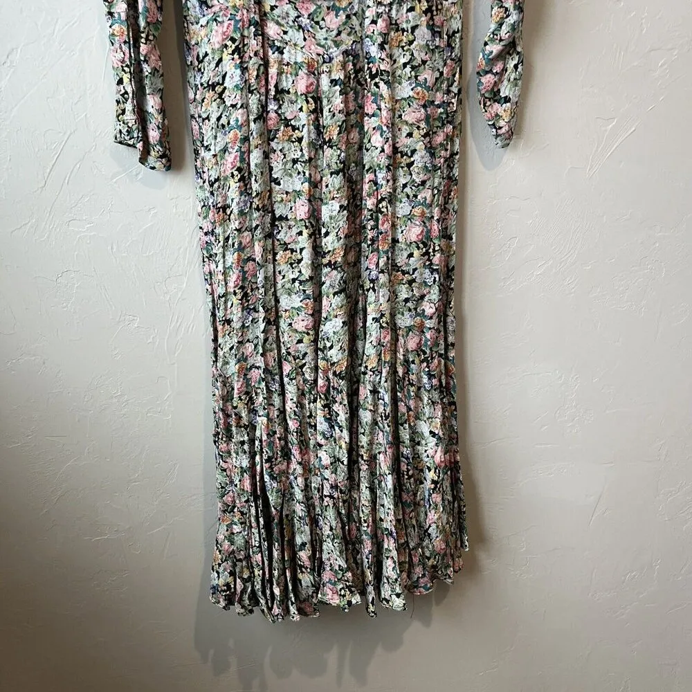 vintage nostalgia dress Floral Maxi Cottage Pleated 90s 80s‎ Coquette Feminine M Green Size M - Image 12