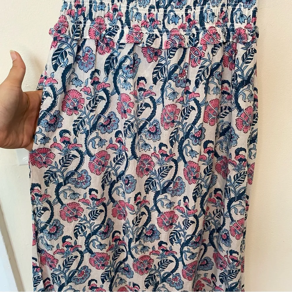 ANNA CATE Giselle Floral Block Print Ruffle Smocked Maxi Dress Blue/Pink Small Blue - Image 7