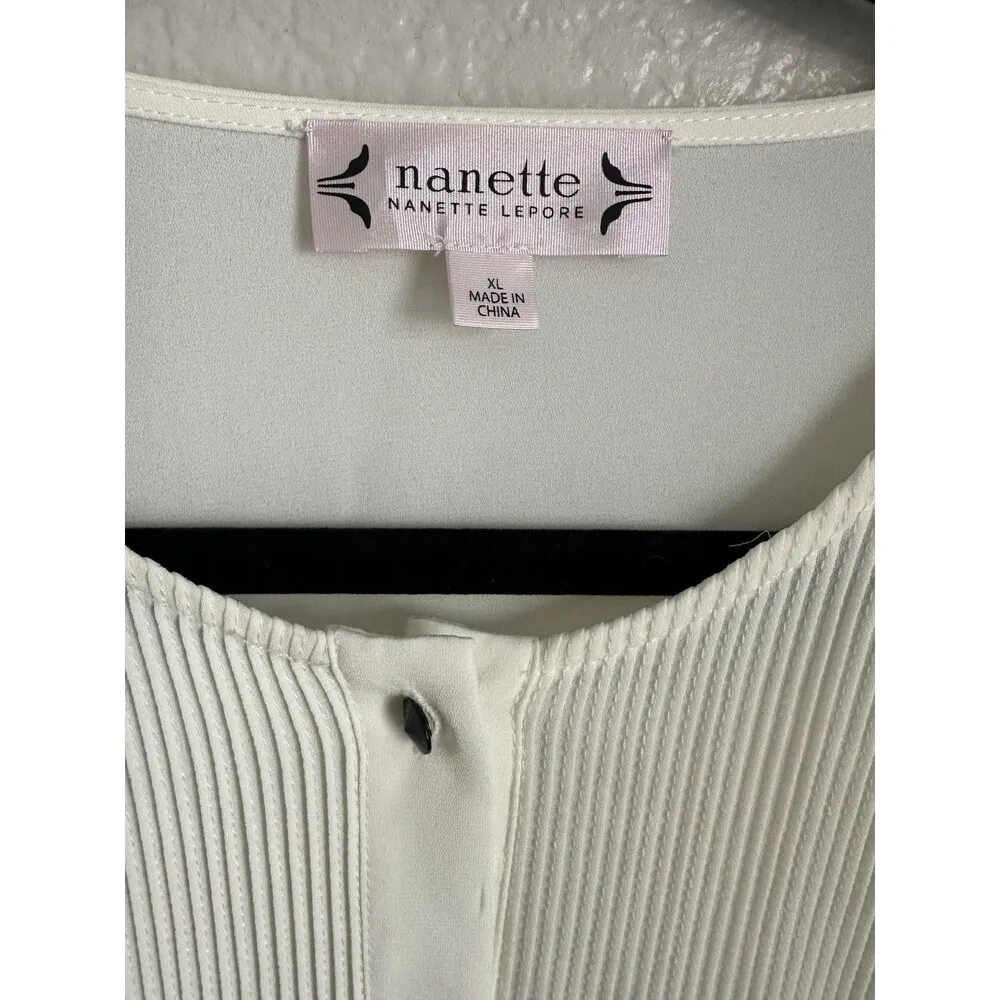 Nanette Lepore Blouse Women's Size XL Pintuck Lace Trim Button Corrugated Cream - Image 3