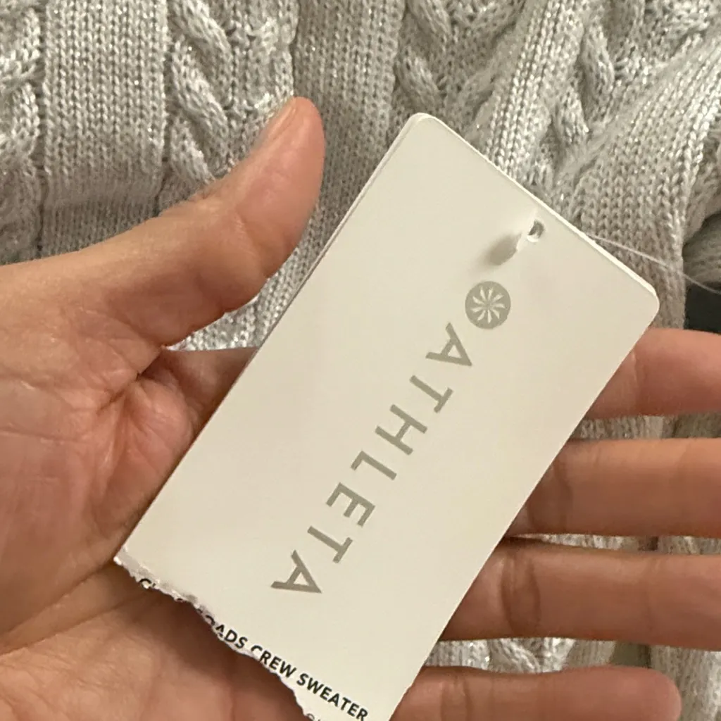 Athleta Cable Knit Sweater Size Medium metallic merino wool blend Crewneck - Image 7