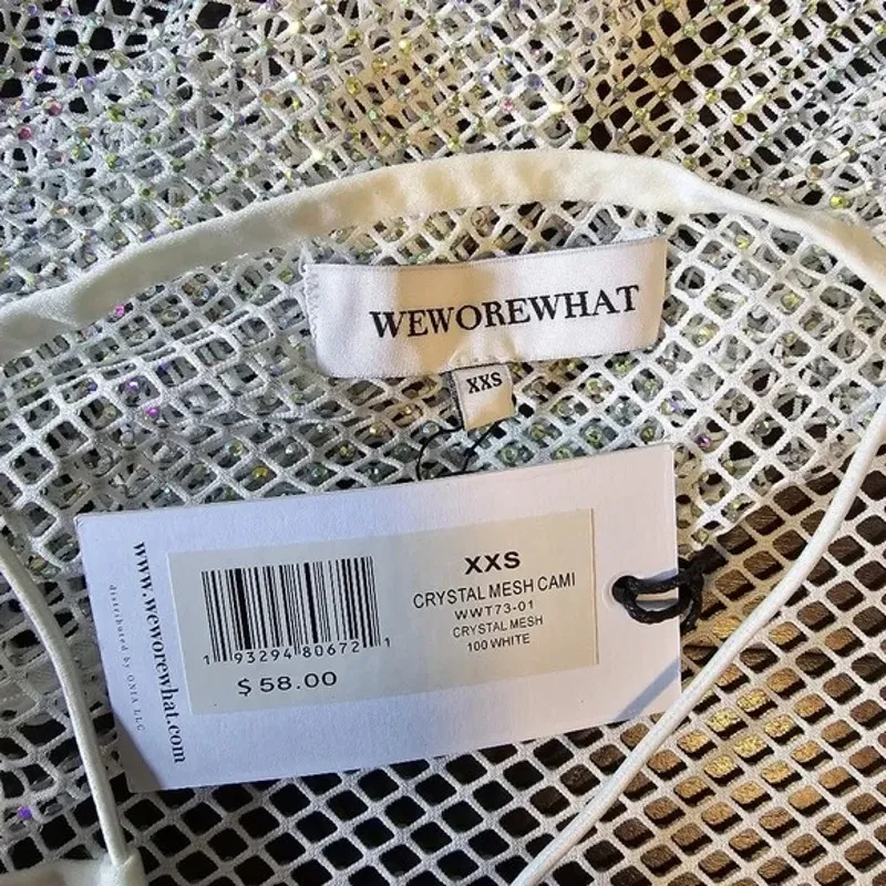 NWT WeWoreWhat Crystal Sheer Mesh Cami Mini Rhinestone Embellishments XXS White - Image 11