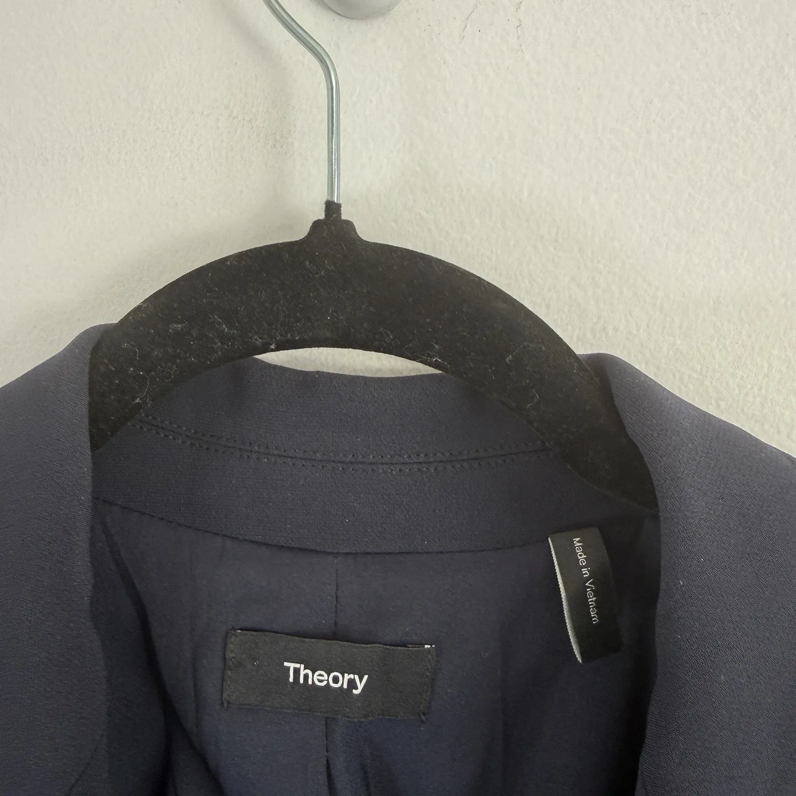 Theory Angled Blazer Admiral Crepe Navy Blue Career Office Business Womens 4 - Image 3