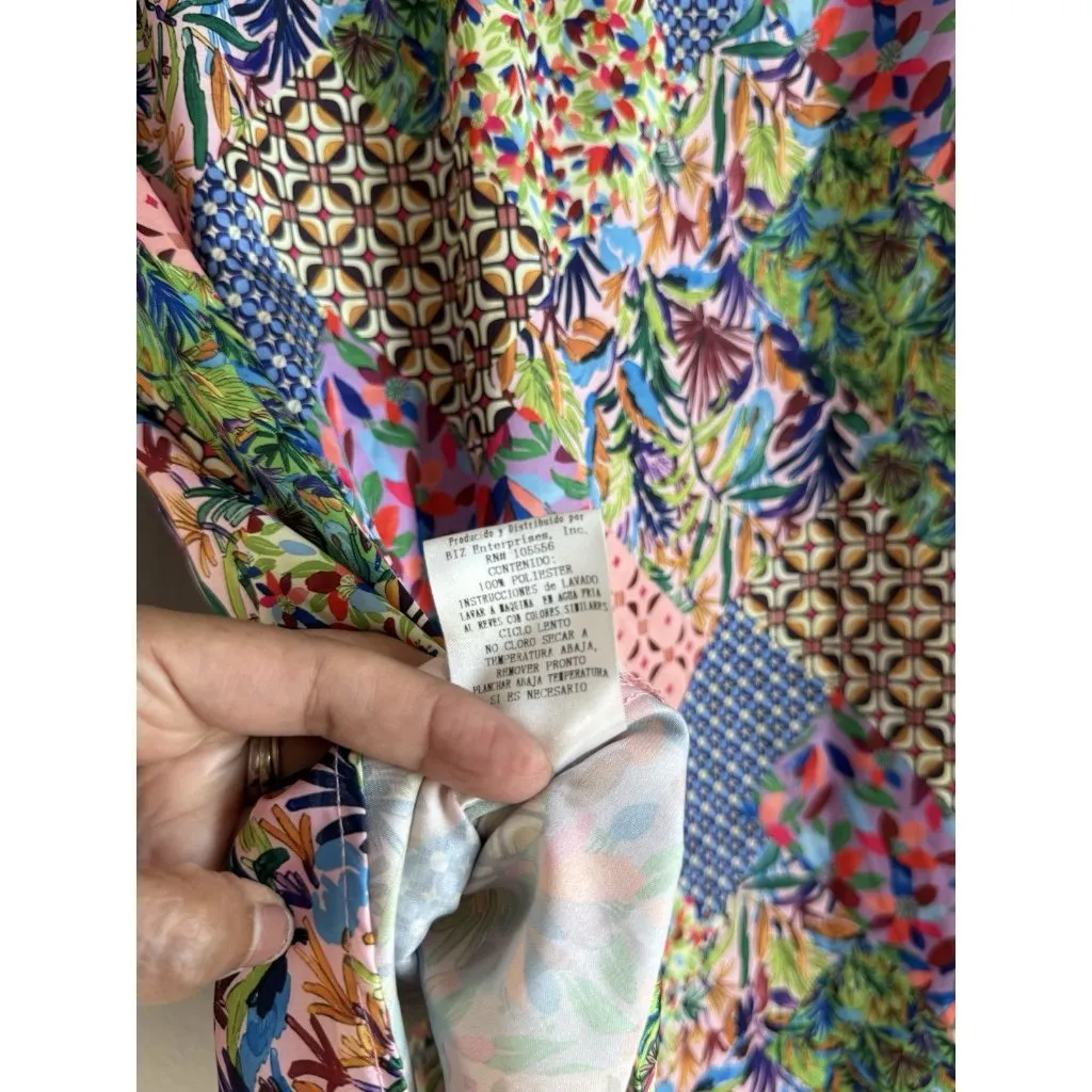 Paparazzi  Mesh Print Rouched Button Up Front Patchwork Blouse‎ Top Womens Size M - Image 6