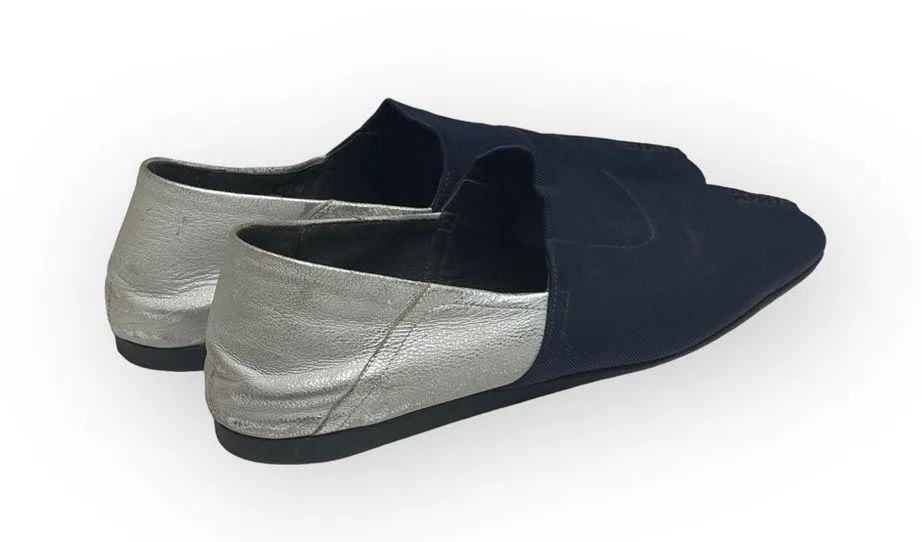 Donald J Pliner® ༄ Audra Leather Espadrille Flats ༄ Navy + White Metallic ༄ 9.5M Size 9.5 - Image 3