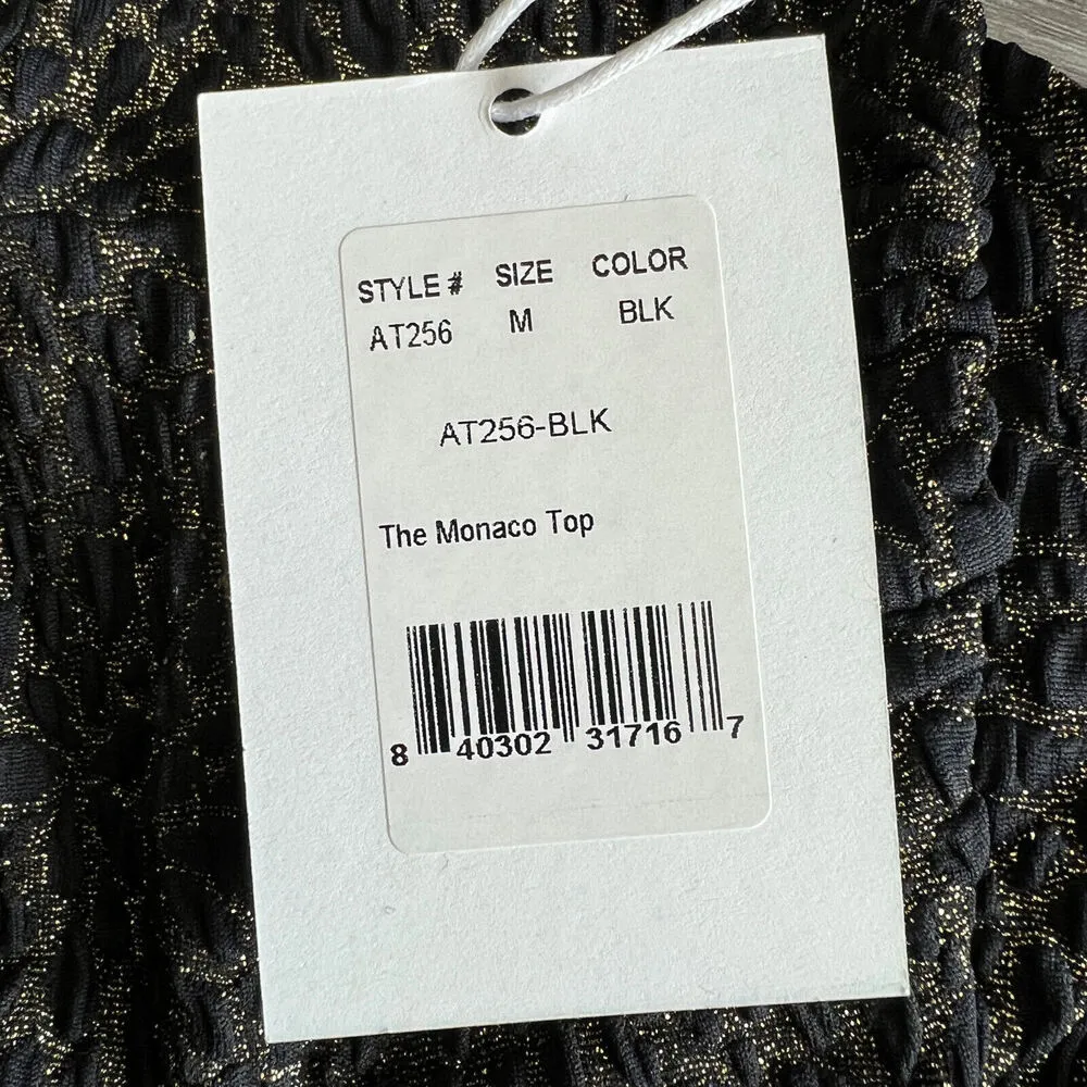 Andie Swim X Demi Monaco Bikini Top Medium Black Gold Glittery - Image 3