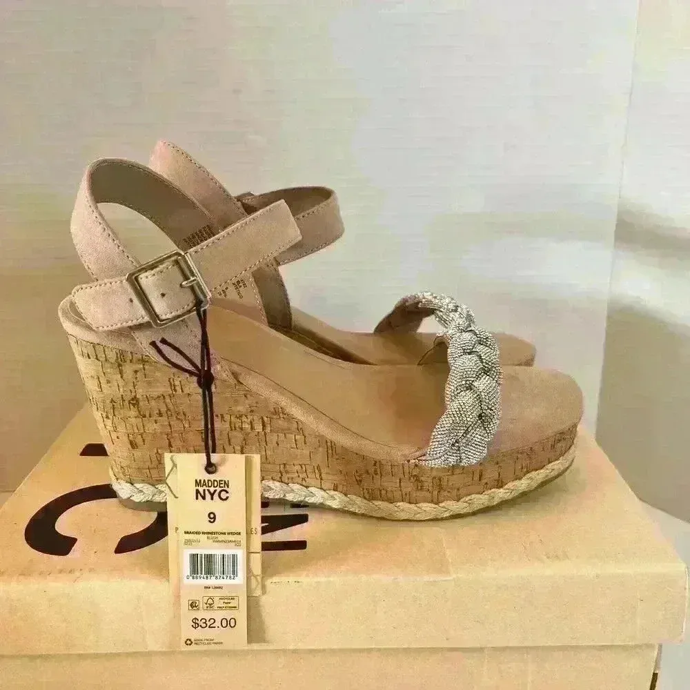 Madden NYC Women's Embellished Cork Wedges Size 9 COLOR PINK NWT - Image 9