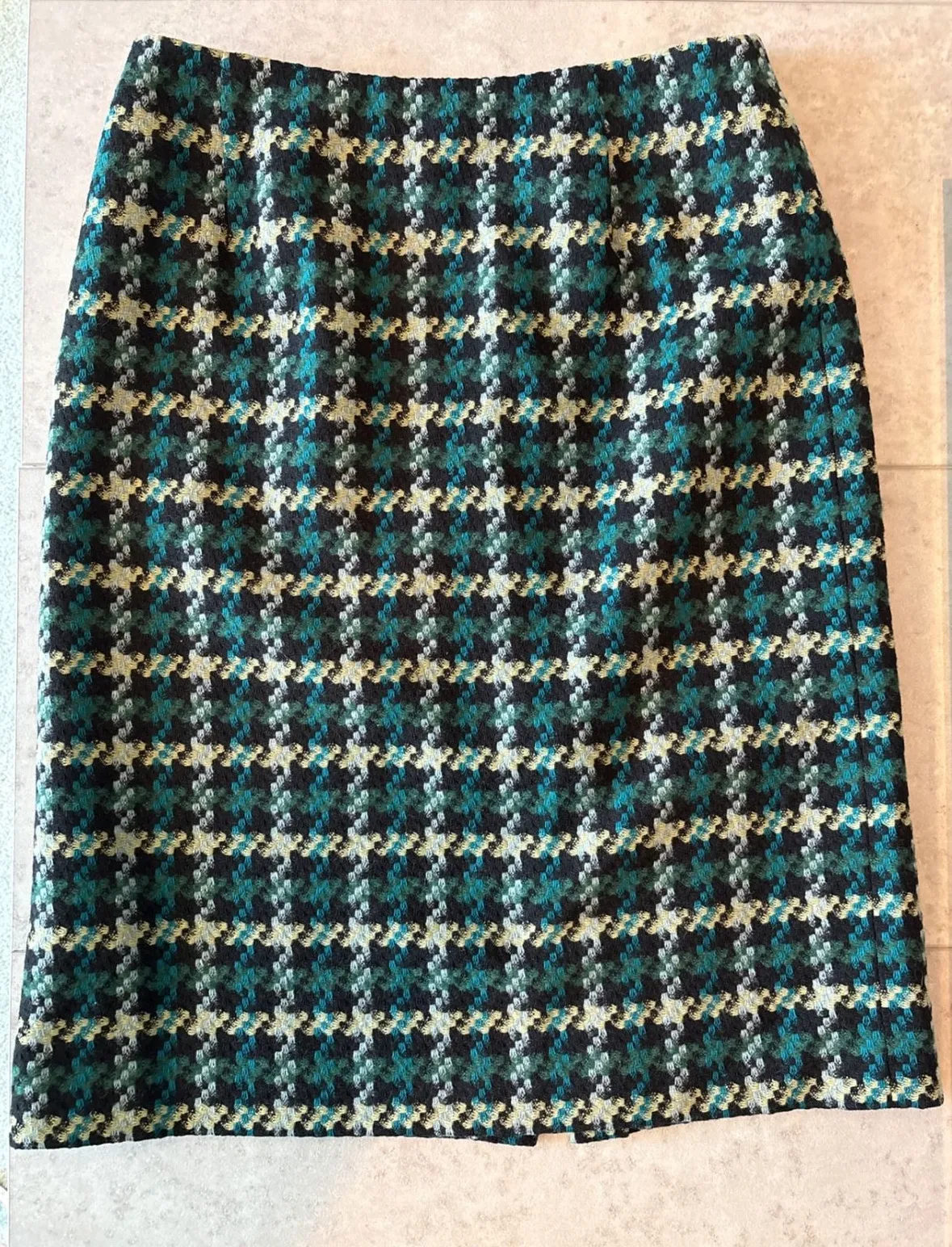 Pendleton Wool Skirt Size 10 Houndstooth Tweed Teal Black Vintage Made in USA - Image 1