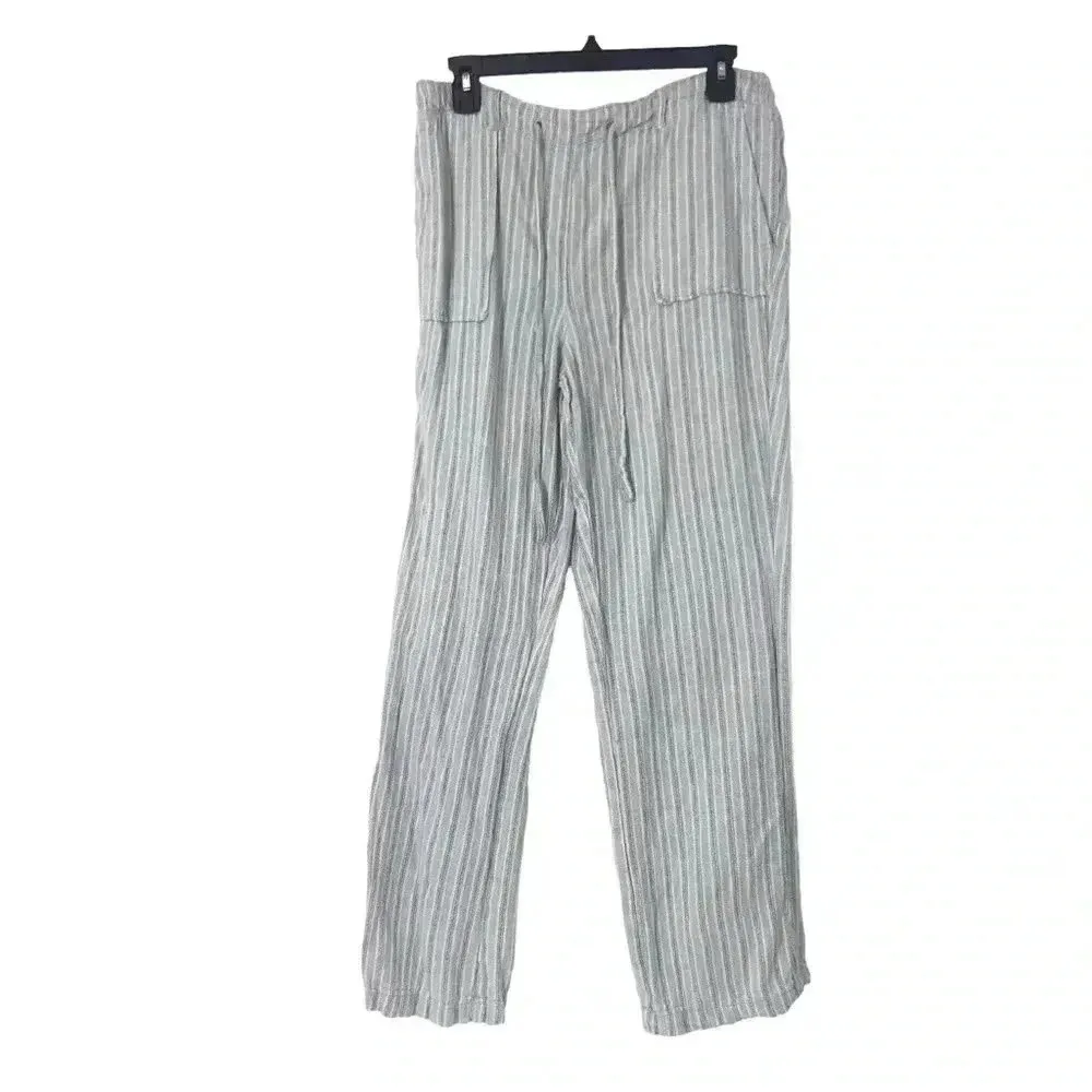 Alexander Jordan Women’s Large Linen Blend Striped Drawstring Beach Pants White - Image 13