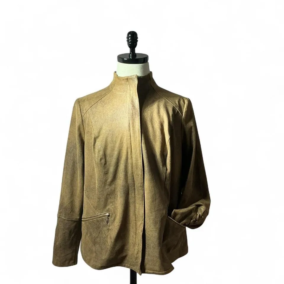 Chico's Faux Suede Collarless Jacket Lightweight Dressy‎ Versatile Career Chic - Image 2