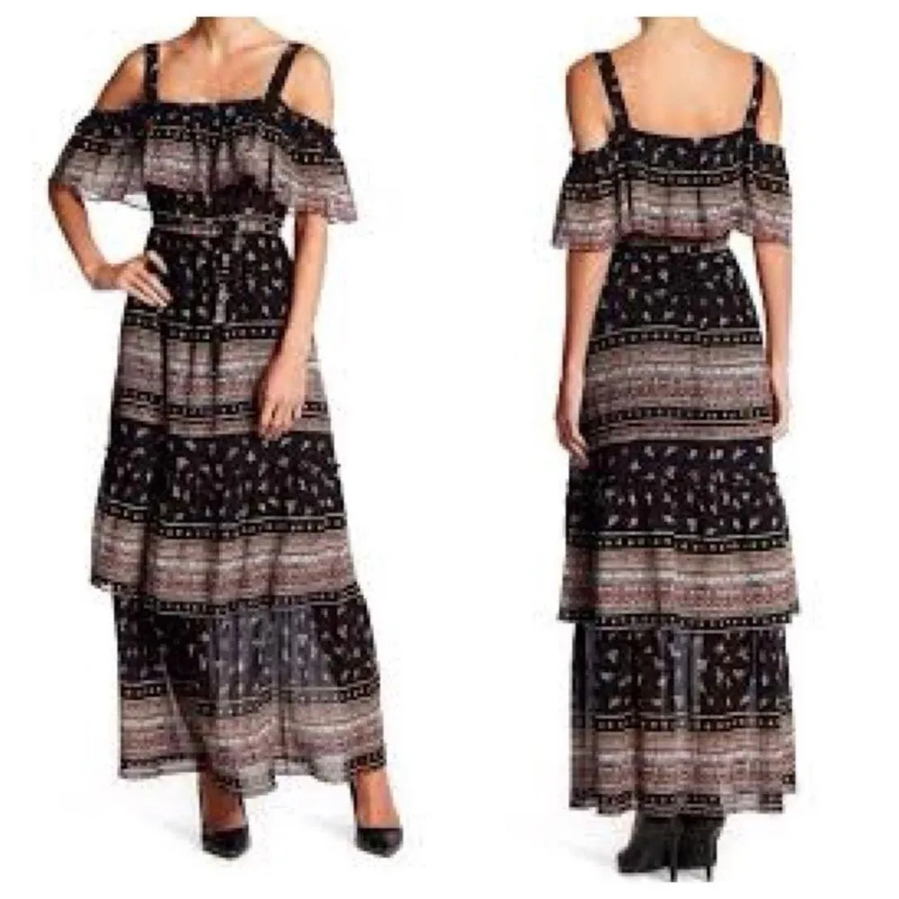 BCBGMaxazria Claudia Multicolored Tiered Off-The-Shoulder Maxi Dress Sz S NWT - Image 3
