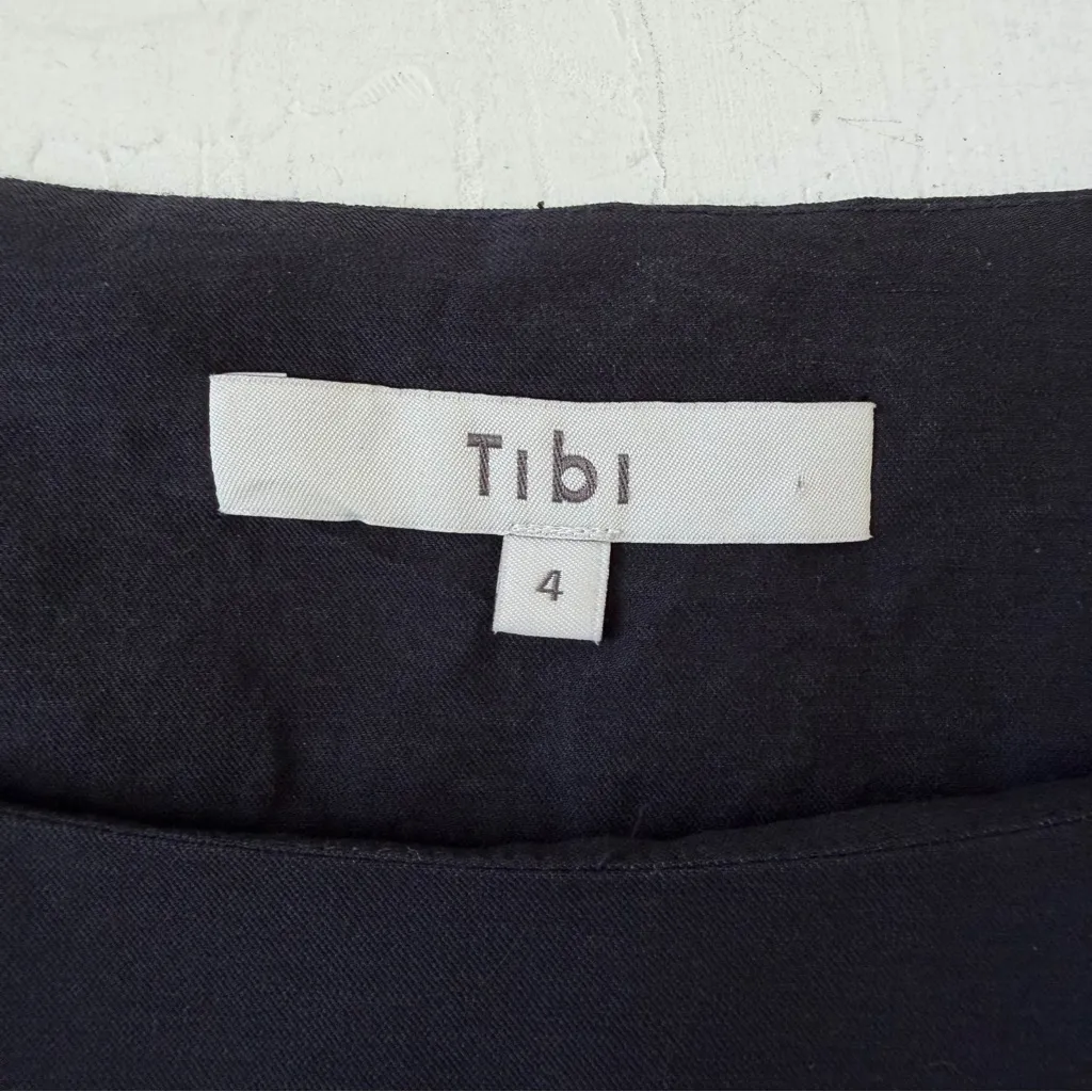 Tibi Black Blouse Top Mixed Media Puffy Sleeves Size 4 - Image 3