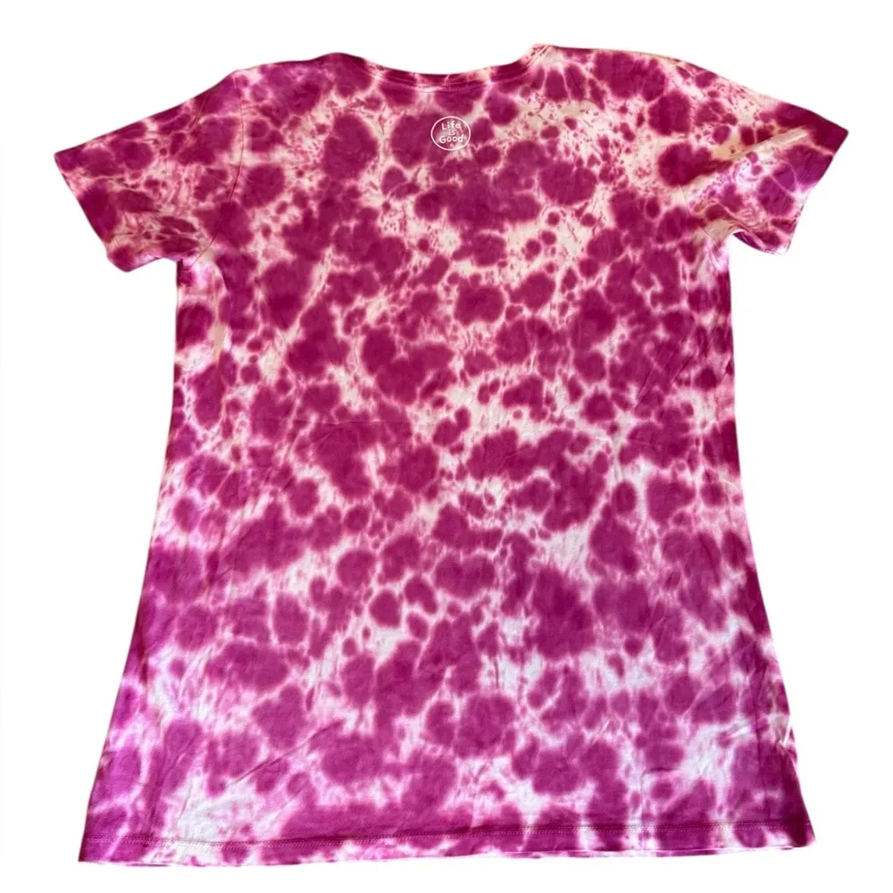 Life Is Good Pink Tie Dye Super Mom Crusher Tee Short Sleeve Womens Medium NEW - Image 3
