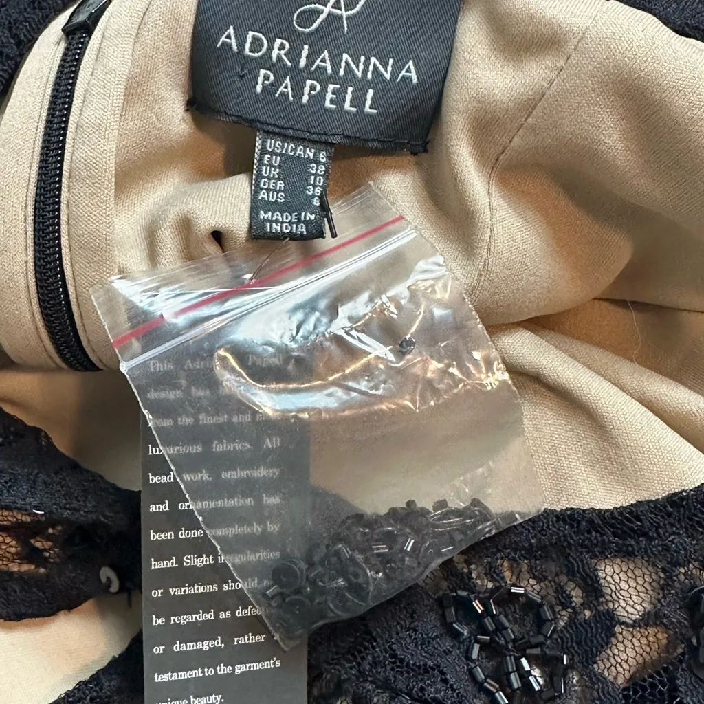 Adrianna Papell Black Lace Embellished Beaded Dress Nude Lined Size 6 NWT - Image 11