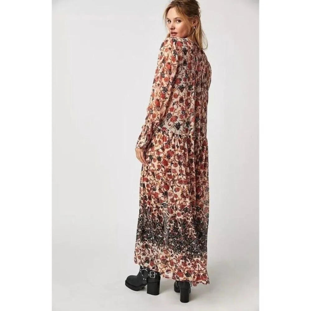 Free People Brown Floral See It Through Maxi Dress Sz.M NWT - Image 3