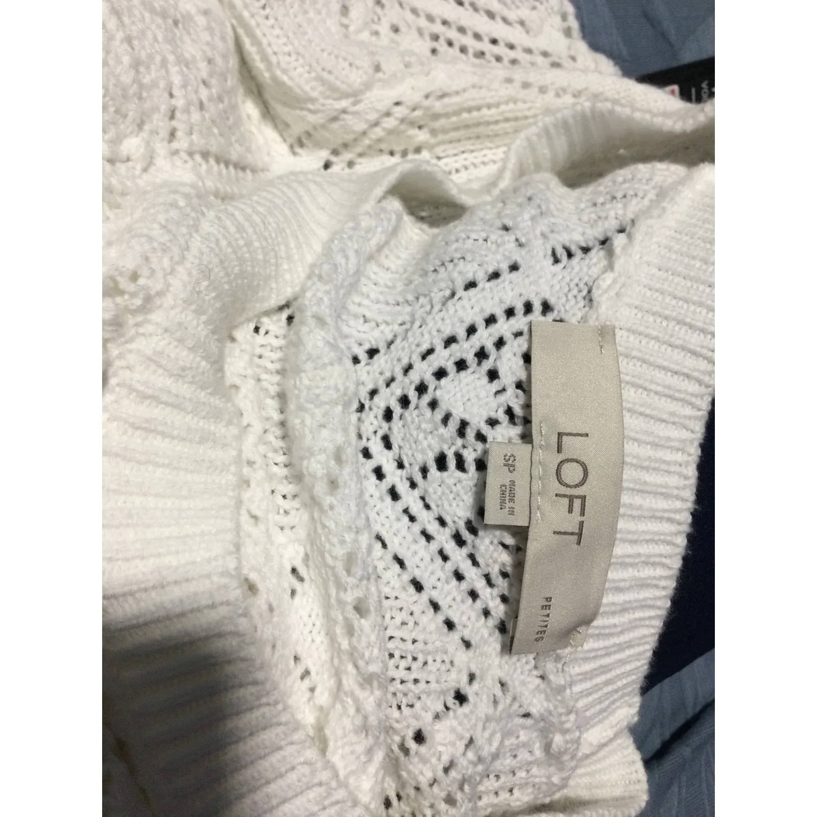 Loft  White Pointelle Knit Long Sleeve‎ Sweater Size SP Women's - Image 7