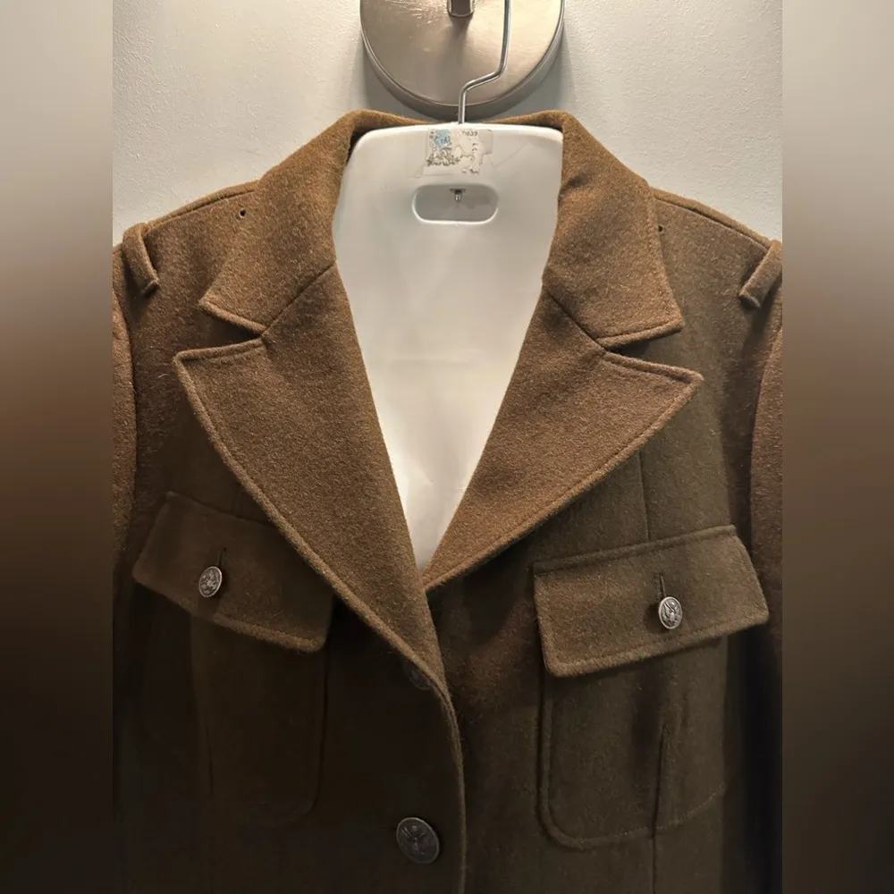 Fossil Wool/Cotton Blend Military Cadet style brown Jacket Size Medium - Image 4