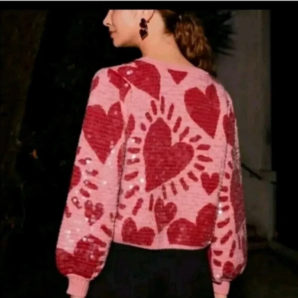 FARM Rio sequin heart sweater NWOT - Image 5