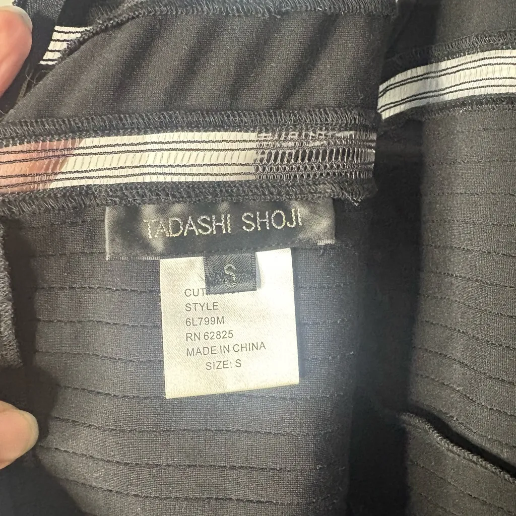 Tadashi Shoji Black A-Line Mesh Stripe Jersey Dress, Small - Image 4