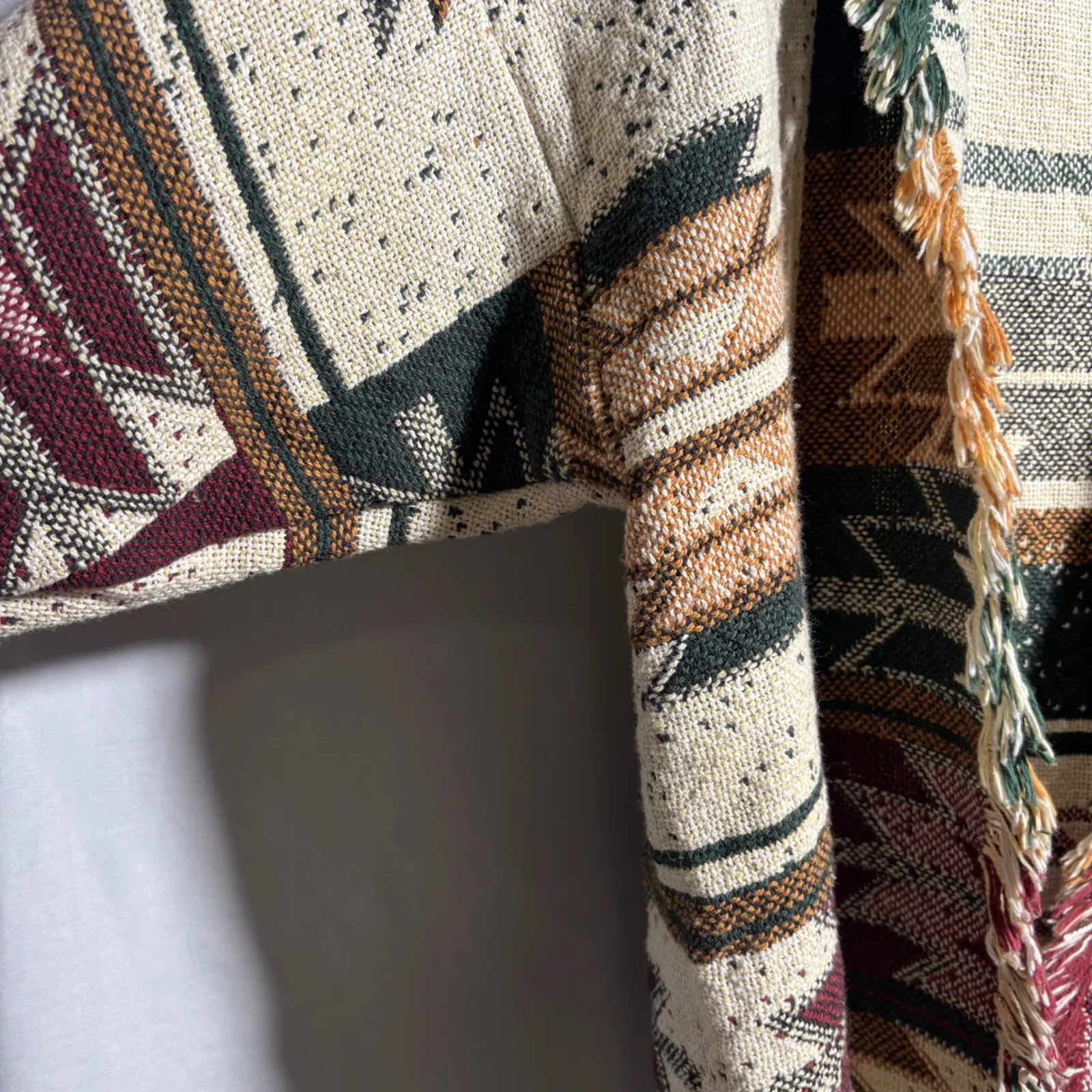 Southwest Fringe Tapestry Blanket‎ Coat Cardigan Boho Open Sweater Aztec Print L Brown Size L - Image 5