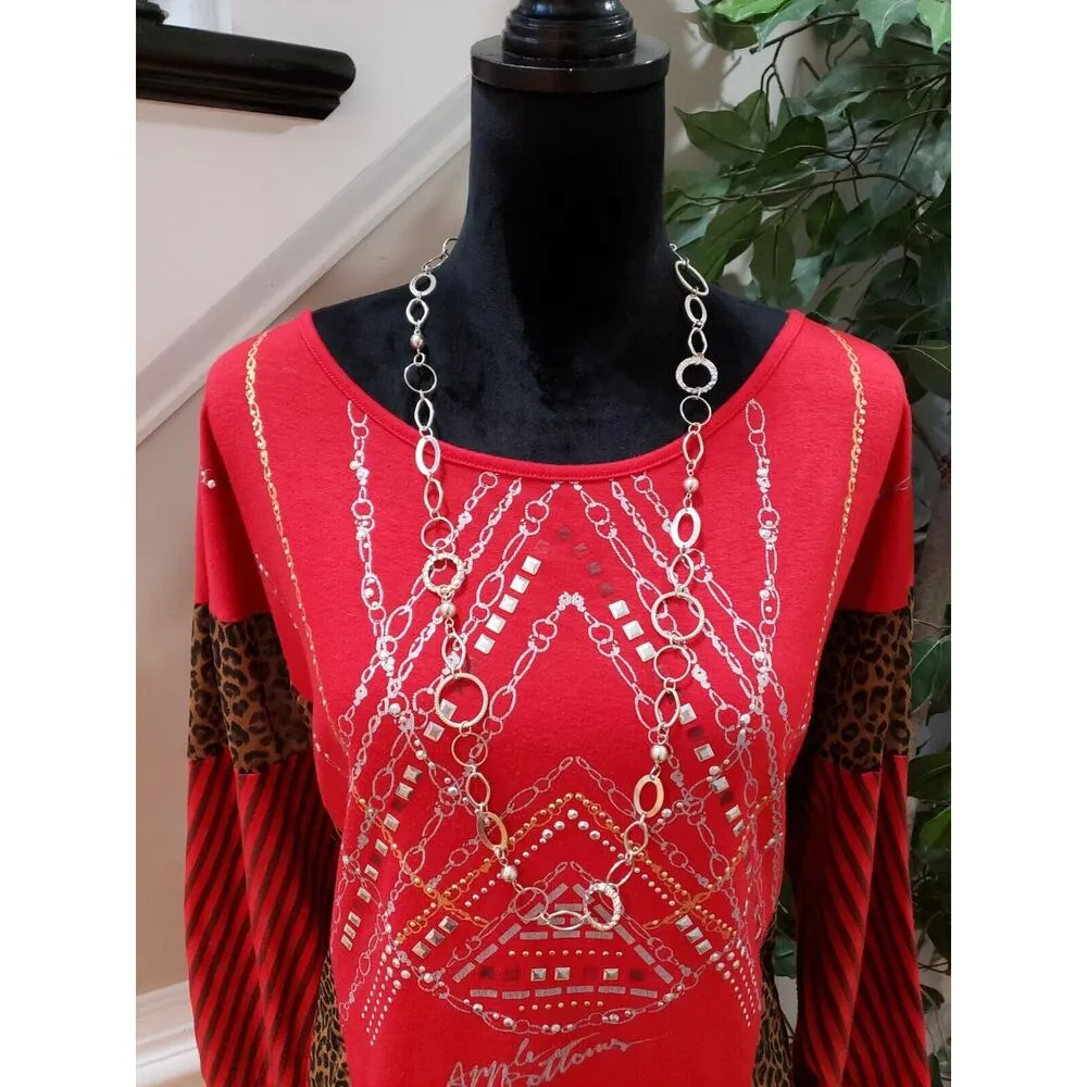 Apple Bottoms Women's Red Polyester Round Neck Long Sleeve Top Blouse Size 2X - Image 2