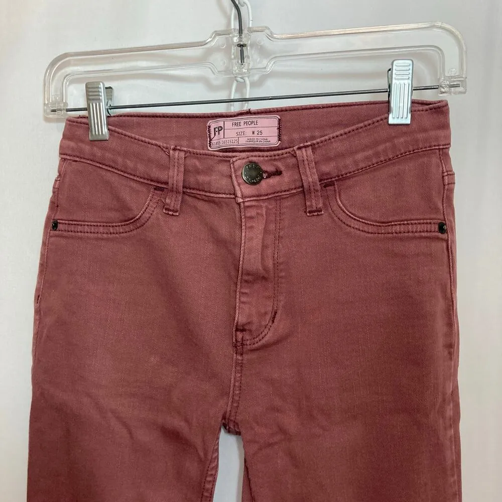 Free People Burgundy Maroon Mid Rise Skinny Denim Jeans Pants - Image 3