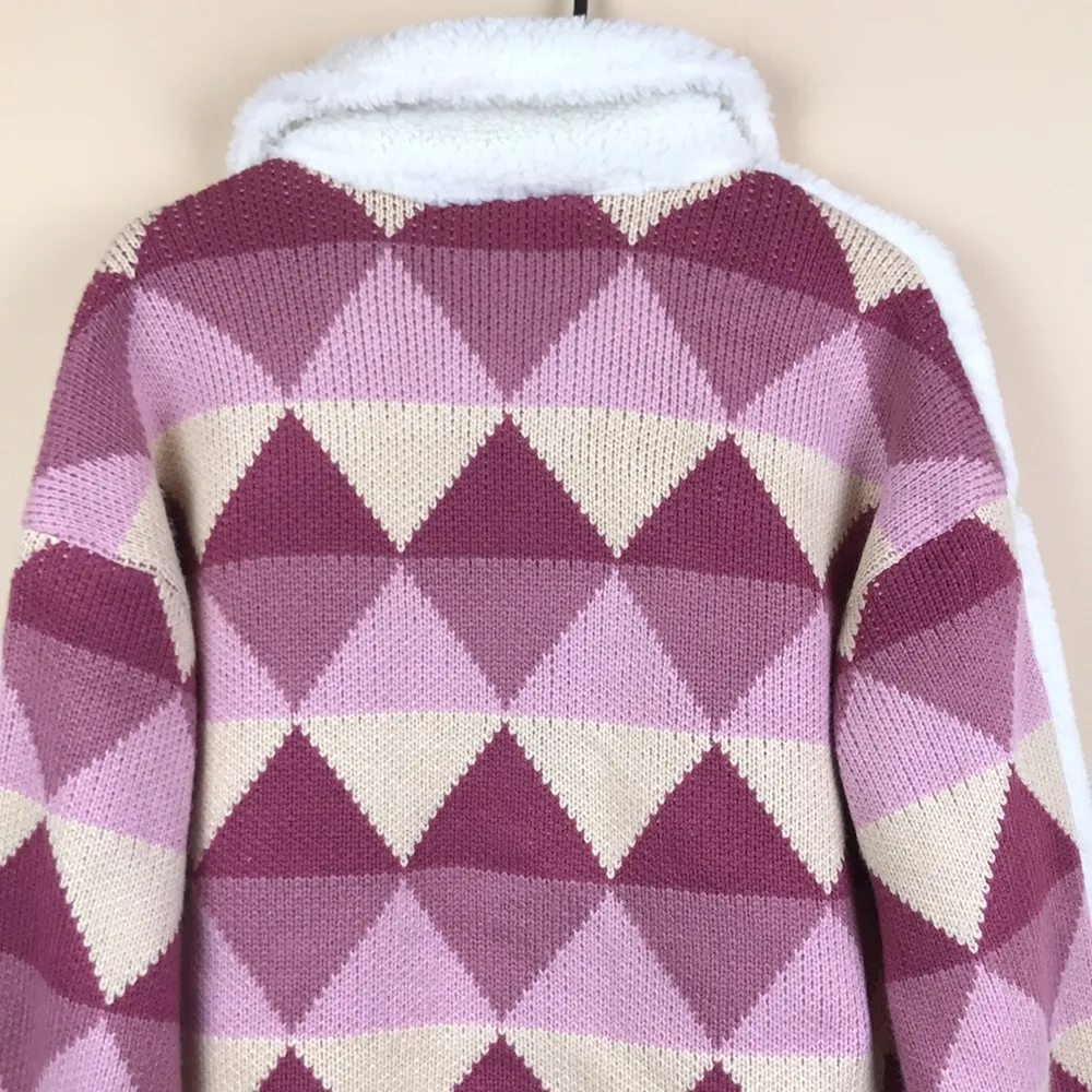 Forever 21 Women’s Faux Fur Knit Diamond Patterned Button-Up Teddy Jacket - Image 6