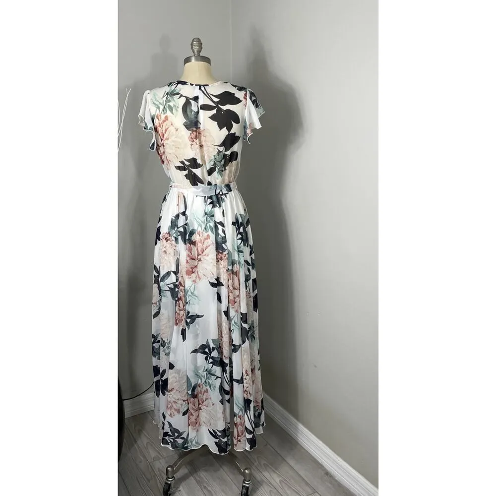 Kate and Lily Womens Floral Chiffon Wrap Maxi Dress Size 4 Semi Sheer Top Fairy Pink - Image 3