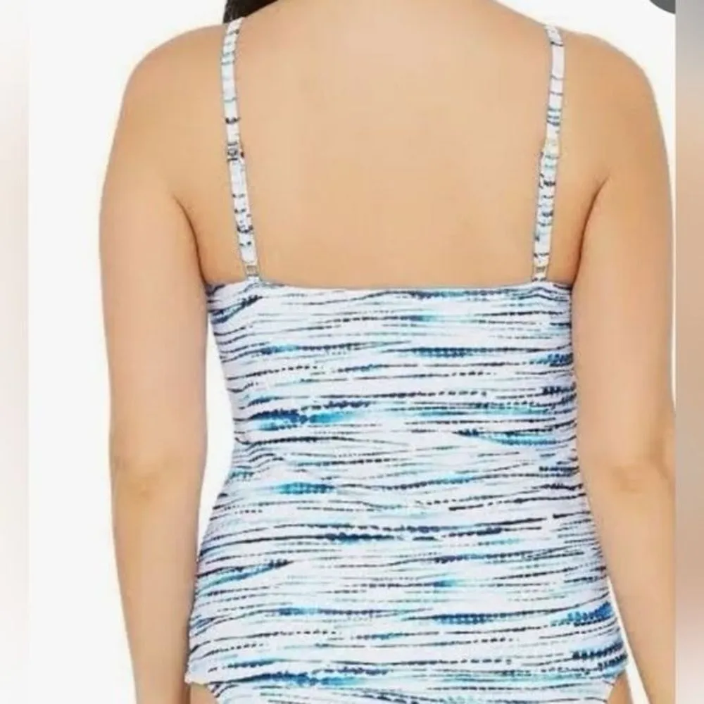 La Blanca Swimwear Tonal Tidal Striped Tankini Set Blue Cream Size Small | 6/8 - Image 4