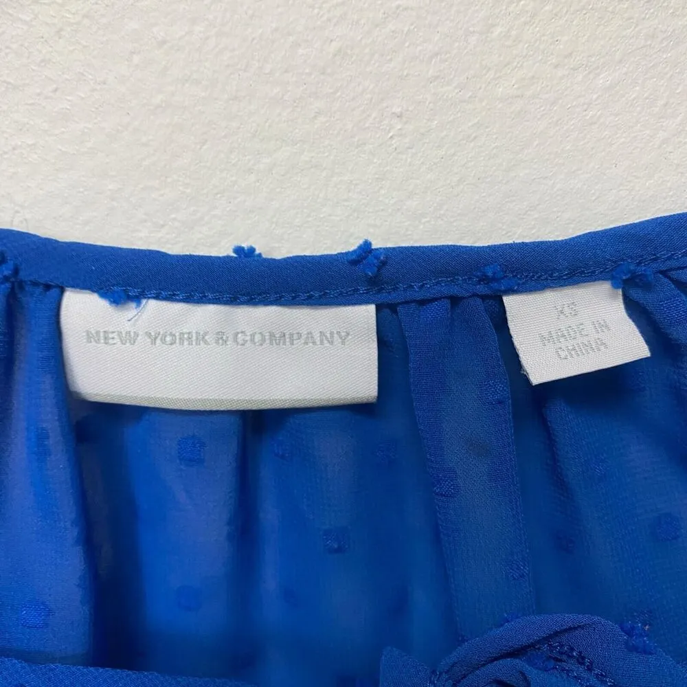 New York & Company Womens Swiss Dot Blouse Top Royal Blue ¾ Balloon Sleeve Sz XS - Image 11