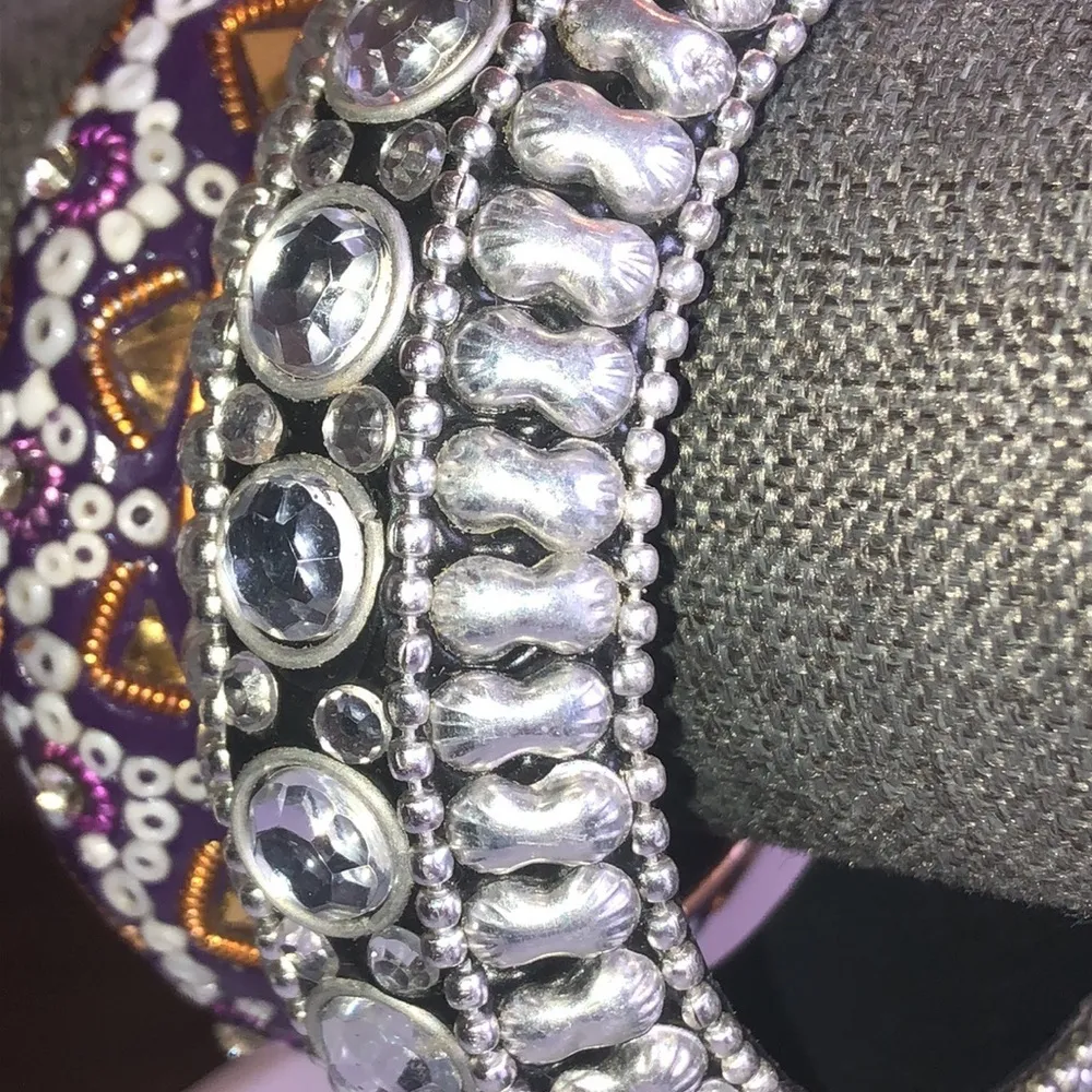 Purple & Silver Tone Boho Bangle Seed Bead Beaded Retro Bangle Bracelets - Image 8