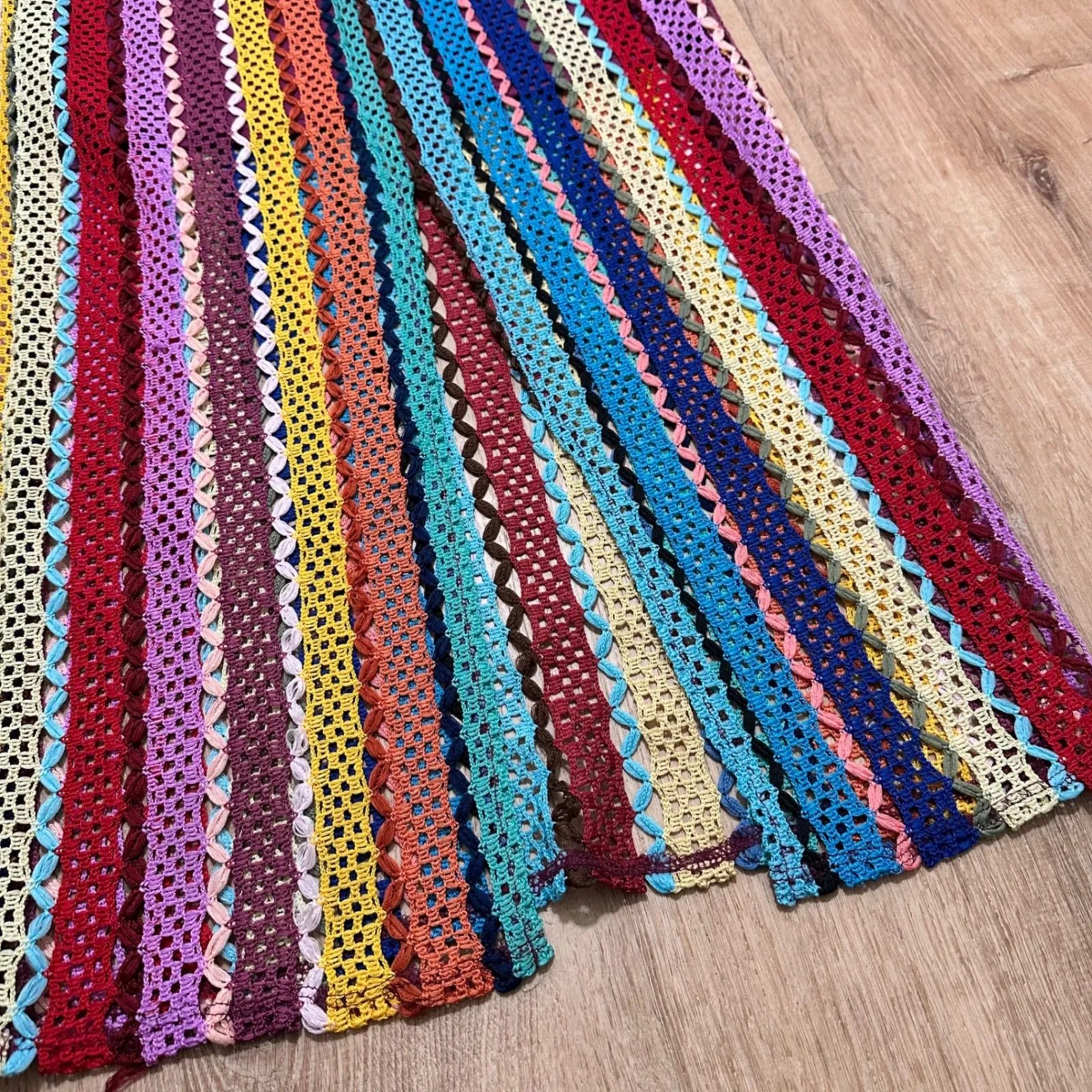 URBAN RENEWAL | NEW Women's Rainbow Striped Boho Festival Crochet Maxi Skirt, M - Image 3