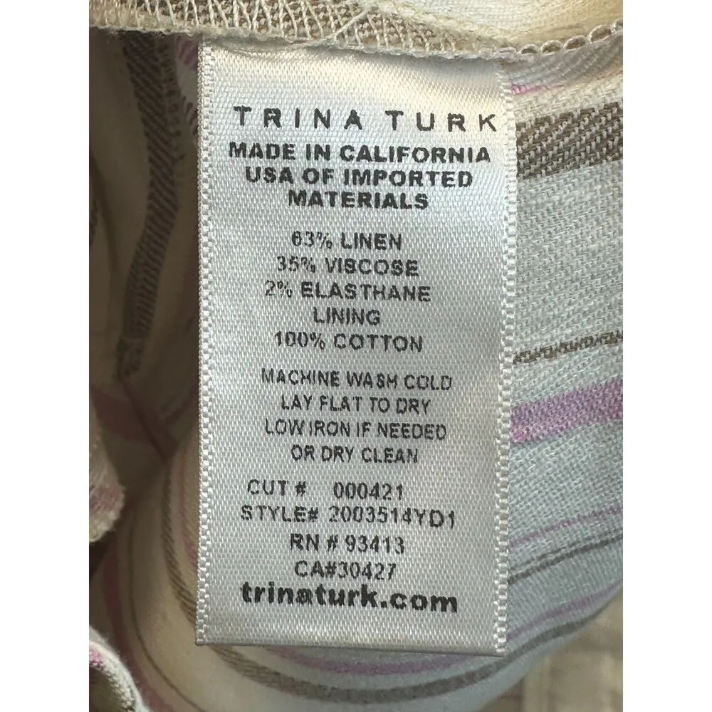 Trina Turk Women's 2003514YD1 Size 0 White Striped Wide Leg Cropped Pants EUC - Image 7