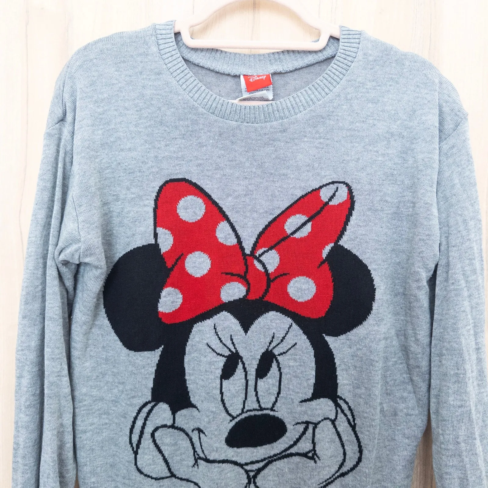 Disney Womens Sweater Size L Gray Crewneck Minnie Mouse Graphic Cozy Cute - Image 2