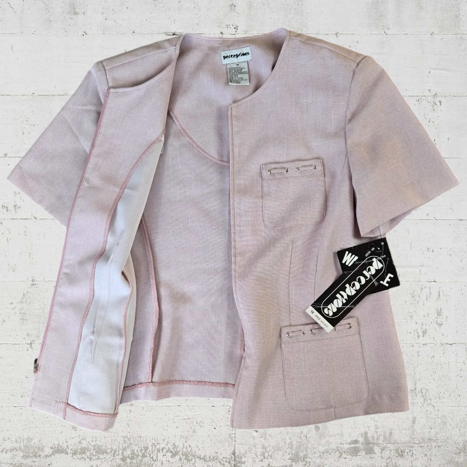 Vintage 90s Light Pink Pantsuit Short Sleeve Blazer Trousers Size Large 12/14 - Image 4