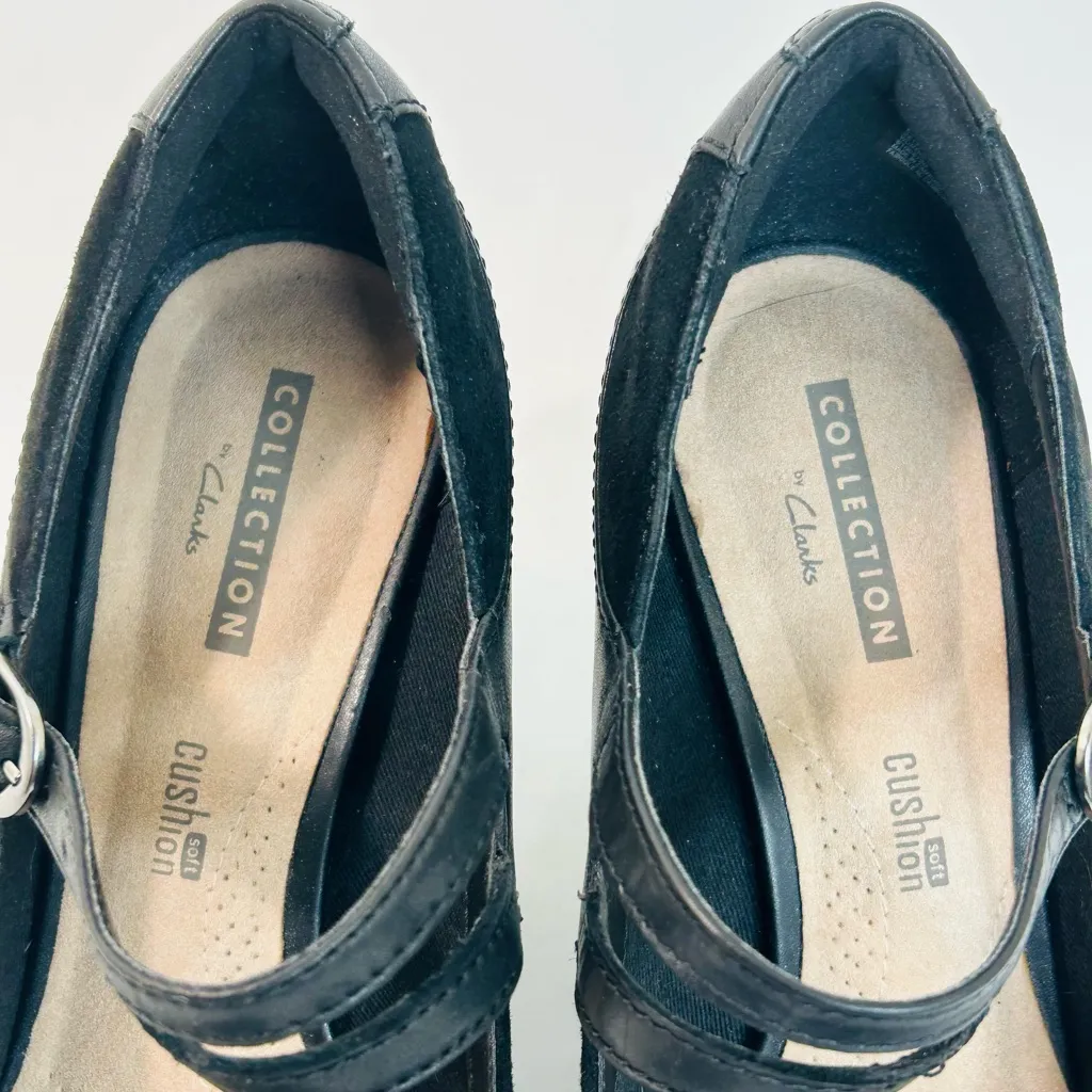 Clarks Dancer Reece Black Suede and Leather Mary Jane Pumps size 7 - Image 9