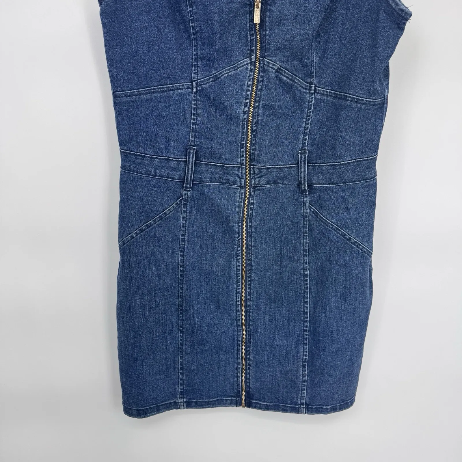 Y2K Guess Full Zip Denim Dress Womens Large Blue Cotton Polyester Stretch - Image 4