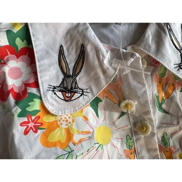 Unique‎ Vintage Looney Tunes Bugs Bunny Floral Embroidered Top Size L - Image 8