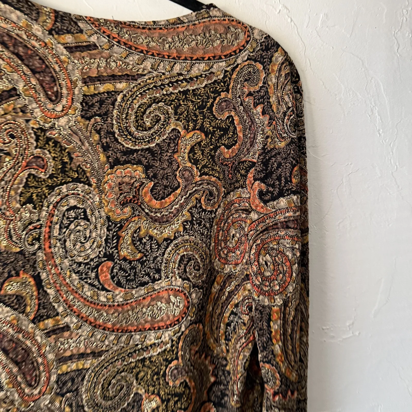 Paisley Velvet Shirt Vintage Large Black Gold Long SleeveTop Whimsigoth Witchy‎ - Image 8