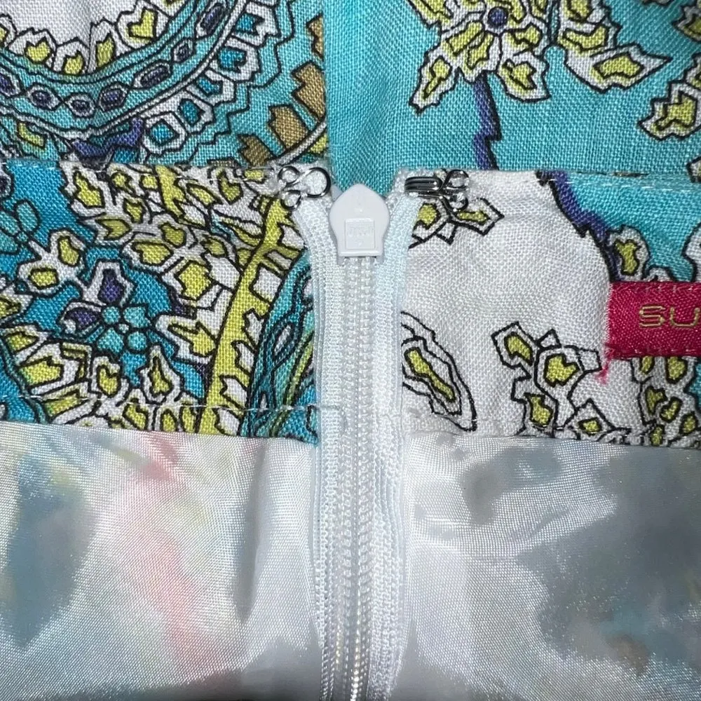 Sunny Leigh  Womens Paisley Print Tulip Hem Pleated Linen Skirt Teal Size 10 EUC - Image 13