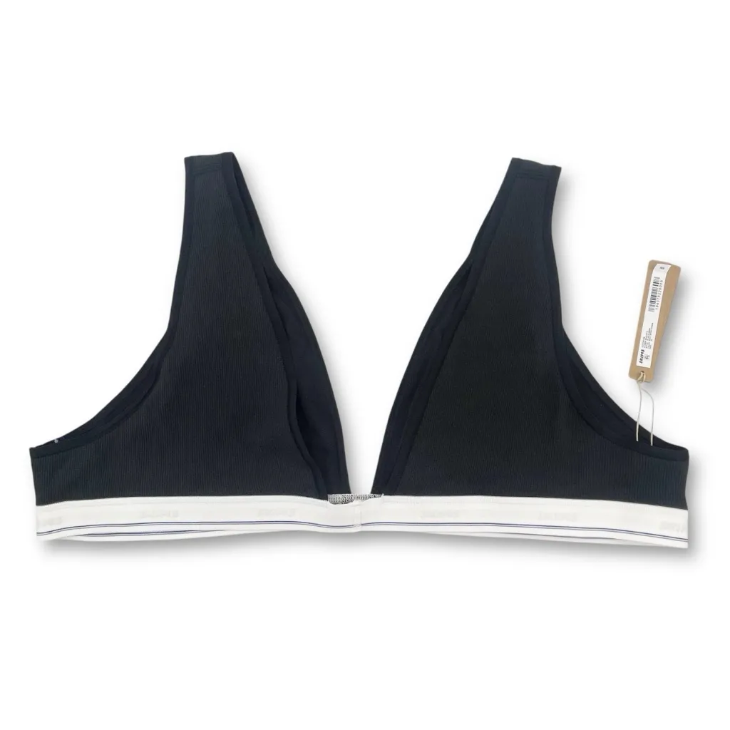 NWT SKIMS Cotton Rib Plunge Bralette Size 4X Sport Stripe Black White Logo Band - Image 3